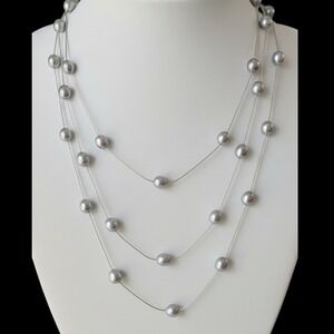 Ross-Simons 72" Long Pearl Station Necklace Gray Pearls Sterling 925